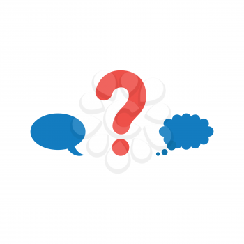 Flat design vector illustration concept of red question mark symbol icon between blue speech bubble and thought bubble on white background.