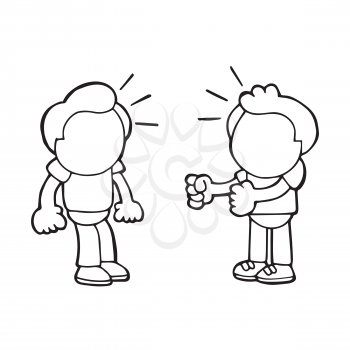 Vector hand-drawn cartoon illustration of angry man wanting another man to fight.