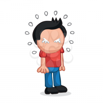 Vector hand-drawn cartoon illustration of man standing crying.