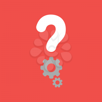 Flat vector icon concept of question mark with gears on red background.