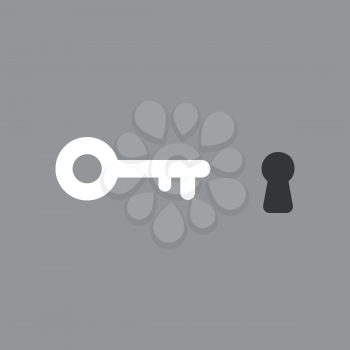 Flat vector icon concept of key and keyhole on grey background.