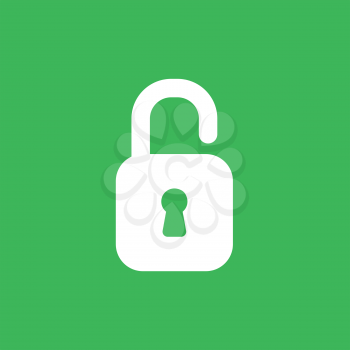 Flat vector icon concept of opened padlock on green background.
