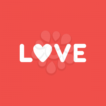 Flat vector icon concept of love word with heart on red background.