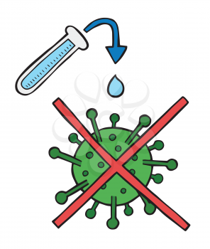 Hand drawn vector illustration of Wuhan corona virus, covid-19. Medicine and the disappearance of the virus.