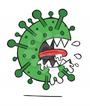 Hand drawn vector illustration of Wuhan corona virus, covid-19. Monster. 