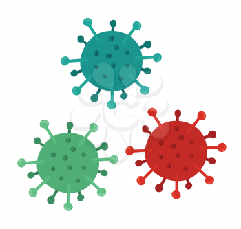Hand drawn vector illustration of Wuhan corona virus, covid-19. Three color viruses.
