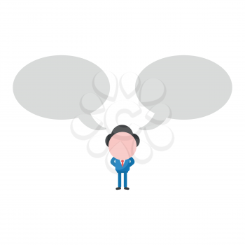 Vector illustration businessman mascot character with two speech bubbles.