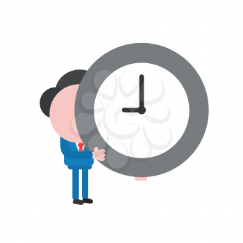Vector illustration businessman mascot character holding clock.