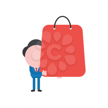 Vector illustration businessman character holding red shopping bag.