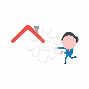 Vector illustration businessman character running to house roof.