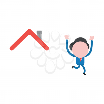 Vector illustration businessman character running away from house roof.