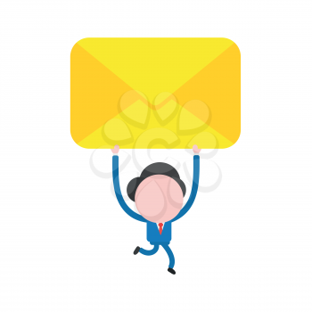 Vector illustration businessman character running and holding up closed mail envelope.