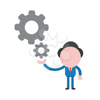 Vector illustration businessman character holding gears.