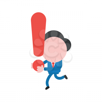 Vector illustration businessman character running and carrying exclamation mark.