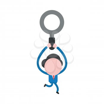Vector illustration businessman character running and carrying magnifying glass.