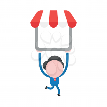 Vector illustration businessman character running and carrying shop store.