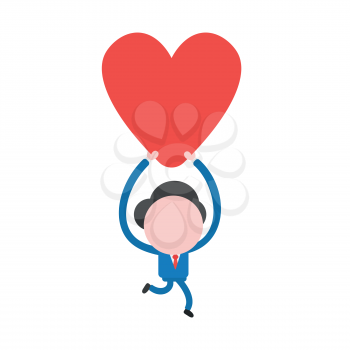 Vector illustration businessman character running and carrying red heart.