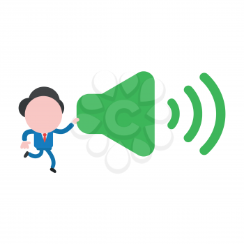 Vector illustration businessman character running and carrying sound on icon.