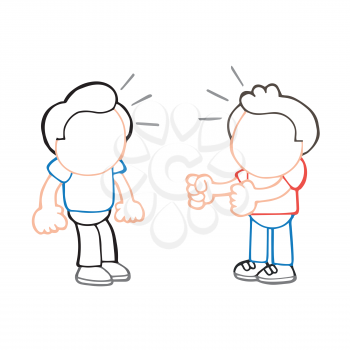 Vector hand-drawn cartoon illustration of angry man wanting another man to fight.