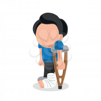 Vector hand-drawn cartoon illustration of man standing with leg in cast holding crutches.