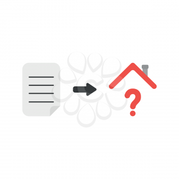 Flat design vector illustration concept of written paper and red question mark under house roof symbol icon.