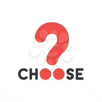 Flat design vector illustration concept of black choose word with big red question mark symbol icon.