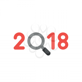 Flat design vector illustration concept of red year of 2018 word with magnifying glass symbol icon.
