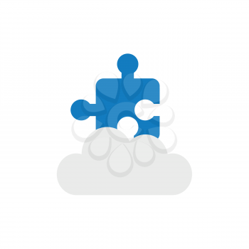 Flat design vector illustration concept of blue jigsaw puzzle piece symbol icon on cloud.