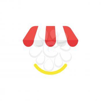 Flat design vector illustration concept of red and white shop or store awning symbol icon with yellow smiling mouth.