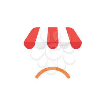 Flat design vector illustration concept of red and white shop or store awning symbol icon with orange sulking mouth.