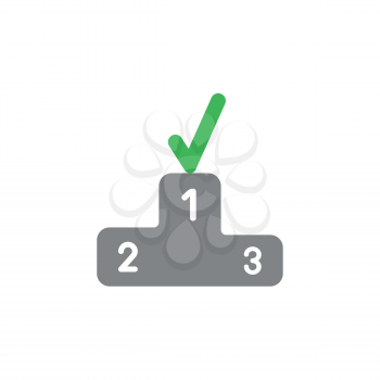 Flat design vector illustration concept of green check mark symbol icon on grey podium and first place.