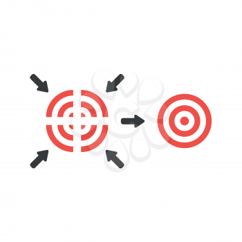 Flat design vector illustration concept of four part red and white bulls eye symbol icon and unite.