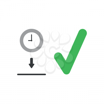 Flat design vector illustration concept of clock time symbol icon into black moneybox hole with green check mark.