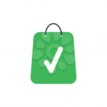 Flat design vector illustration concept of green shopping bag with check mark symbol icon.