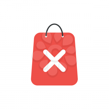Flat design vector illustration concept of red shopping bag with x mark symbol icon.