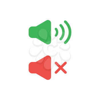 Flat design vector illustration concept of green and red speaker sound symbol icons on and off.