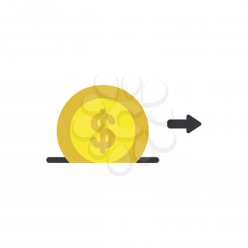 Flat design vector illustration concept of yellow dollar money coin symbol icon into black moneybox hole.