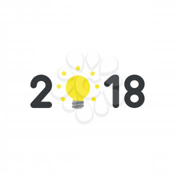 Vector illustration concept of year of 2018 with yellow glowing light bulb icon.