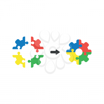 Vector illustration concept of gear shaped puzzle pieces connect.