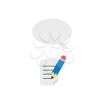 Vector illustration concept of blue pencil writing on paper with blank speech bubble icon.