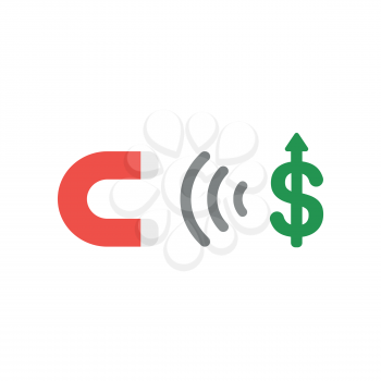 Vector illustration concept of red magnet icon attracting green dollar symbol.