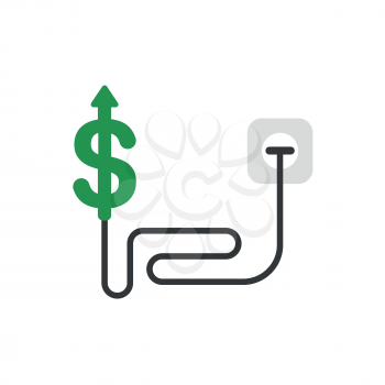 Vector illustration concept of green dollar symbol with cable and plugged into outlet and arrow moving up.