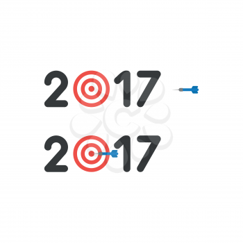 Vector illustration concept of year of 2017 with bulls eye and dart in the center.