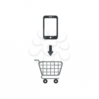 Vector illustration concept of black smartphone icon into shopping cart.
