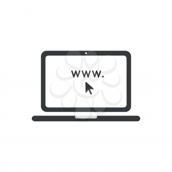 Vector illustration concept of www word inside laptop computer with mouse cursor arrow.