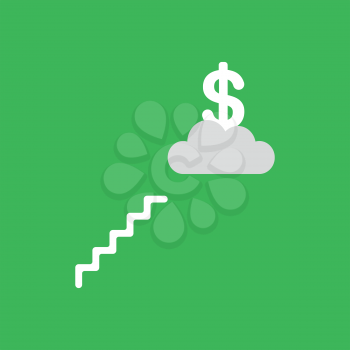 Flat vector icon concept of stairs with cloud and dollar on green background.