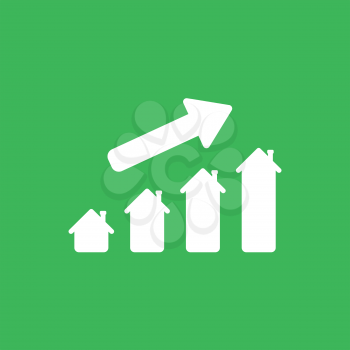 Flat vector icon concept of house graph moving up on green background.