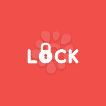 Flat vector icon concept of lock word with closed padlock on red background.