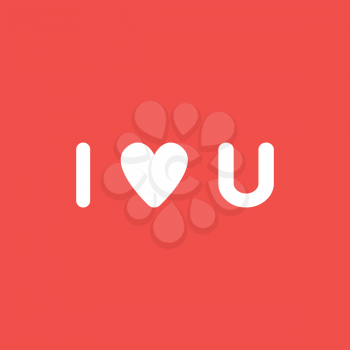 Flat vector icon concept of i love you word with heart on red background.