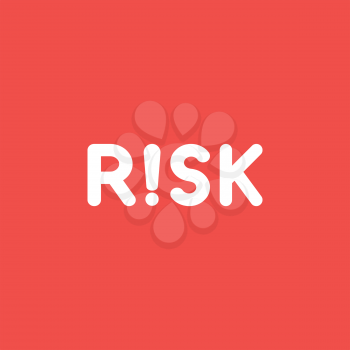 Flat vector icon concept of risk word with exclamation mark on red background.